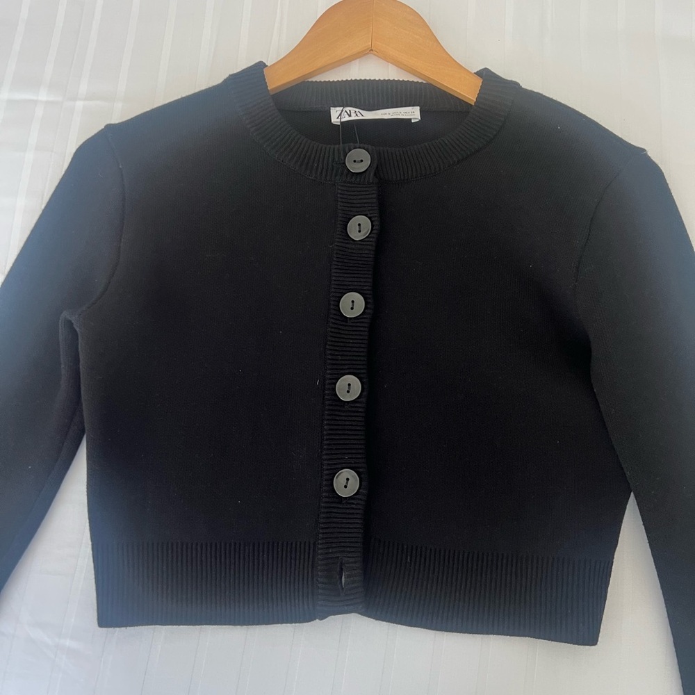 Zara Black Knit Top with Button Accent
